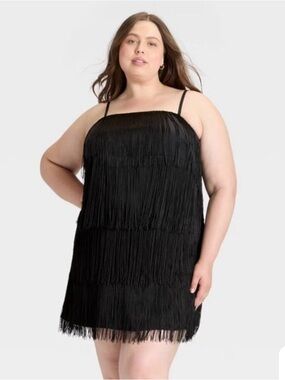 A New Day Women’s 2X Black Tiered Fringe Flapper Mini Dress NWT